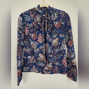 Nasty Gal Floral Tie- Neck Blouse Sz 2